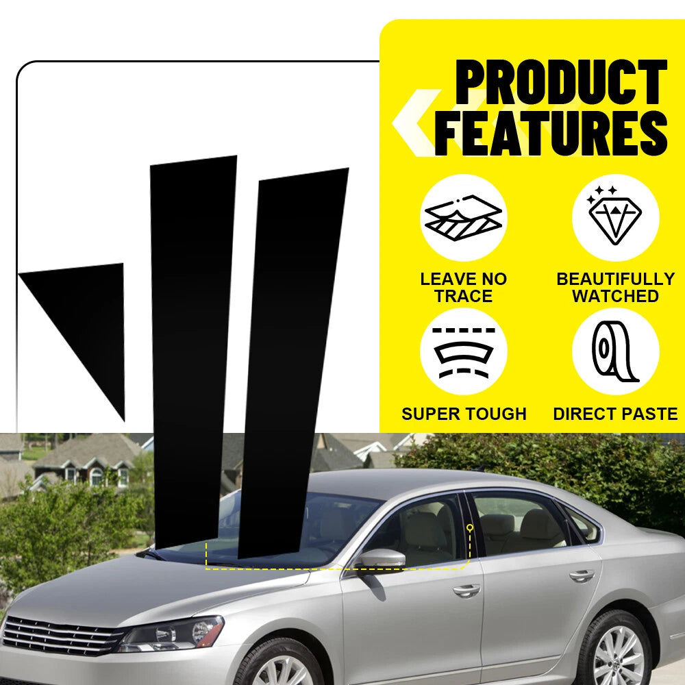 Set of 6 Black Door Window Cover Trim for VW Passat Sedan (2011–2019)