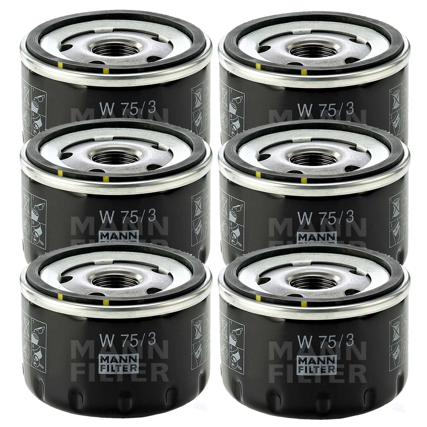 Set of 6 Engine Oil Filters W 75/3 for Ford GM Nissan Mazda Suzuki