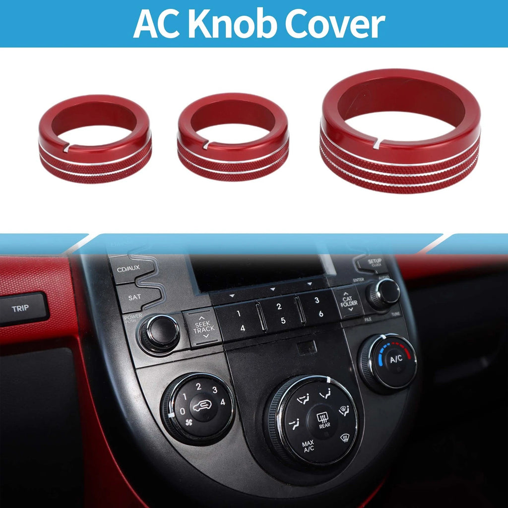 Set of 3 AC climate heater switch knob cover rings for Kia Soul (2009–2013) Red
