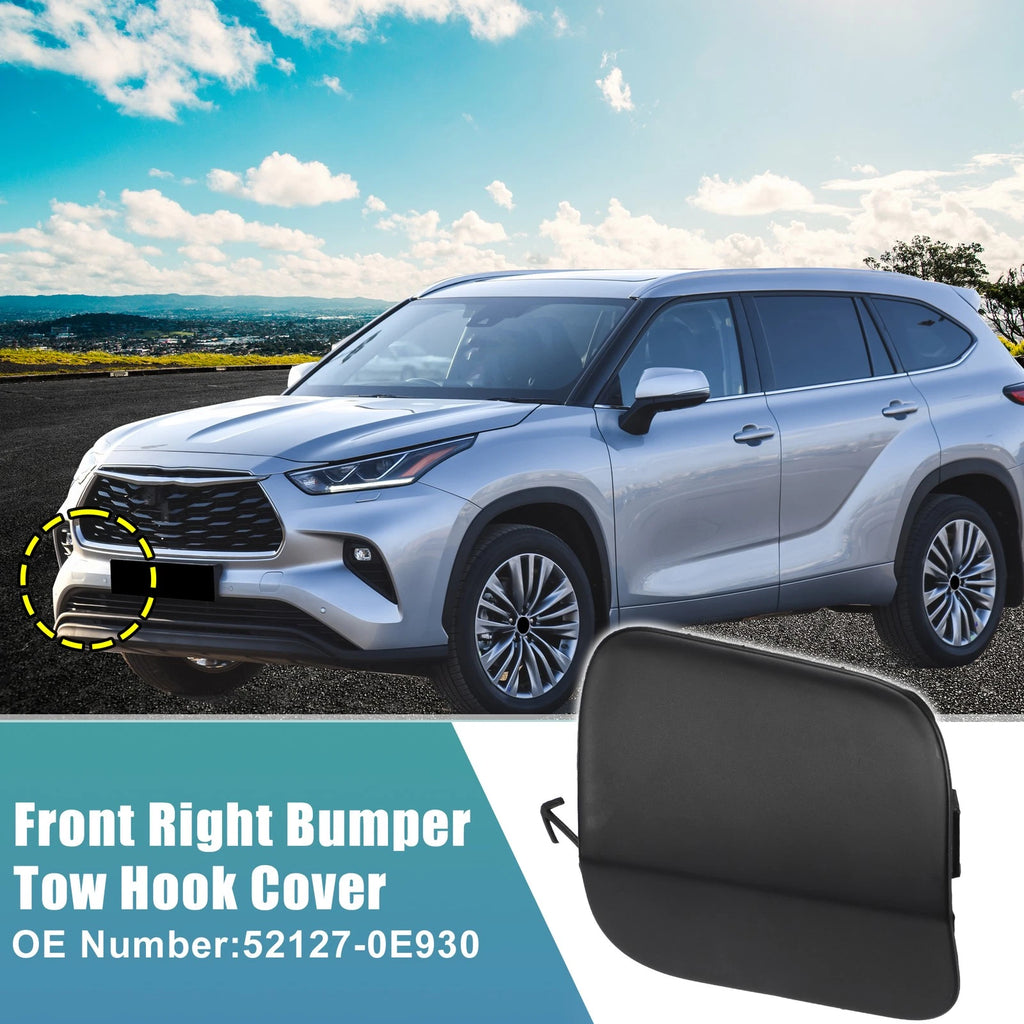Front Right Bumper Tow Hook Cover for Toyota Highlander (2014–2019) No.52127-0E930 Black