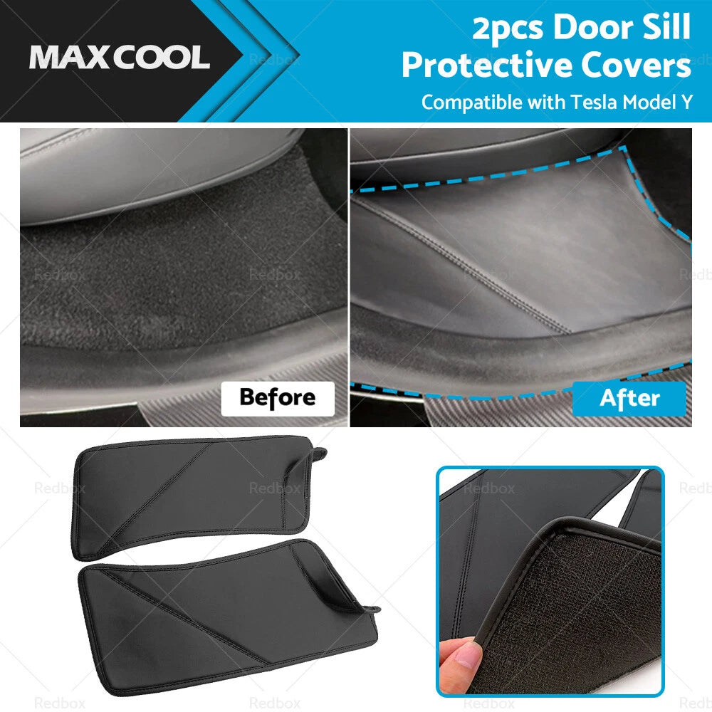 2X PU Rear Door Sill Protector Cover Pad for Tesla Model Y (2020–2022)