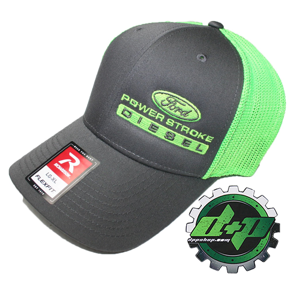 Powerstroke Trucker Hat for Ford (Charcoal Gray Green, Flex Fit L/XL)