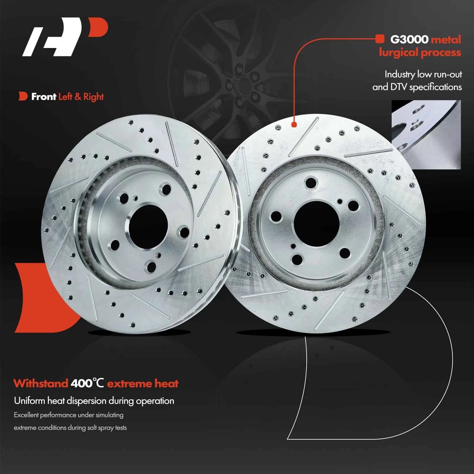 Front Drilled Brake Rotors for Toyota Camry (2002–2006) & Solara, IS250