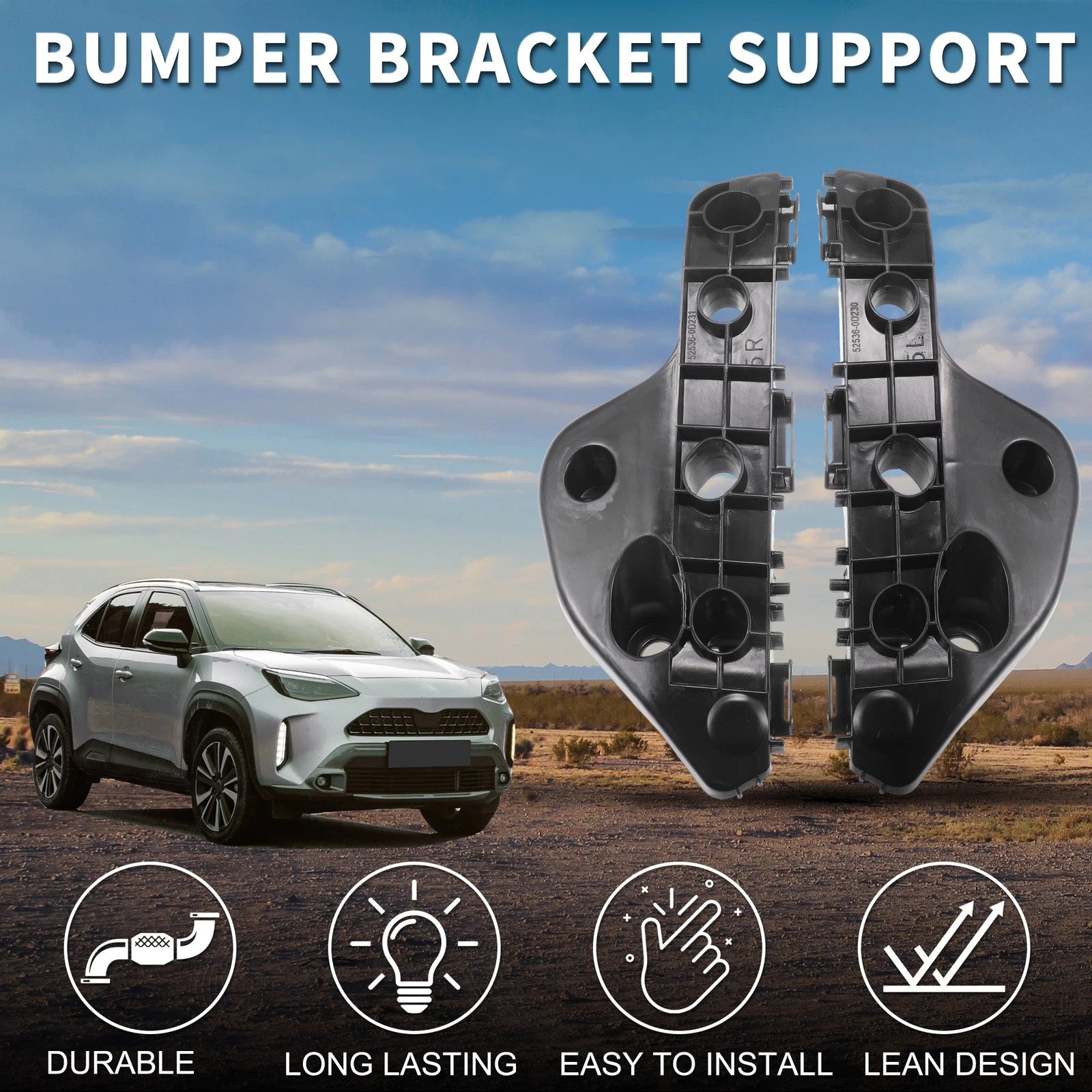 1 Pair Front Bumper Retainer Bracket No. 525360D230/525350D230 for Toyota Yaris (2012–2020)