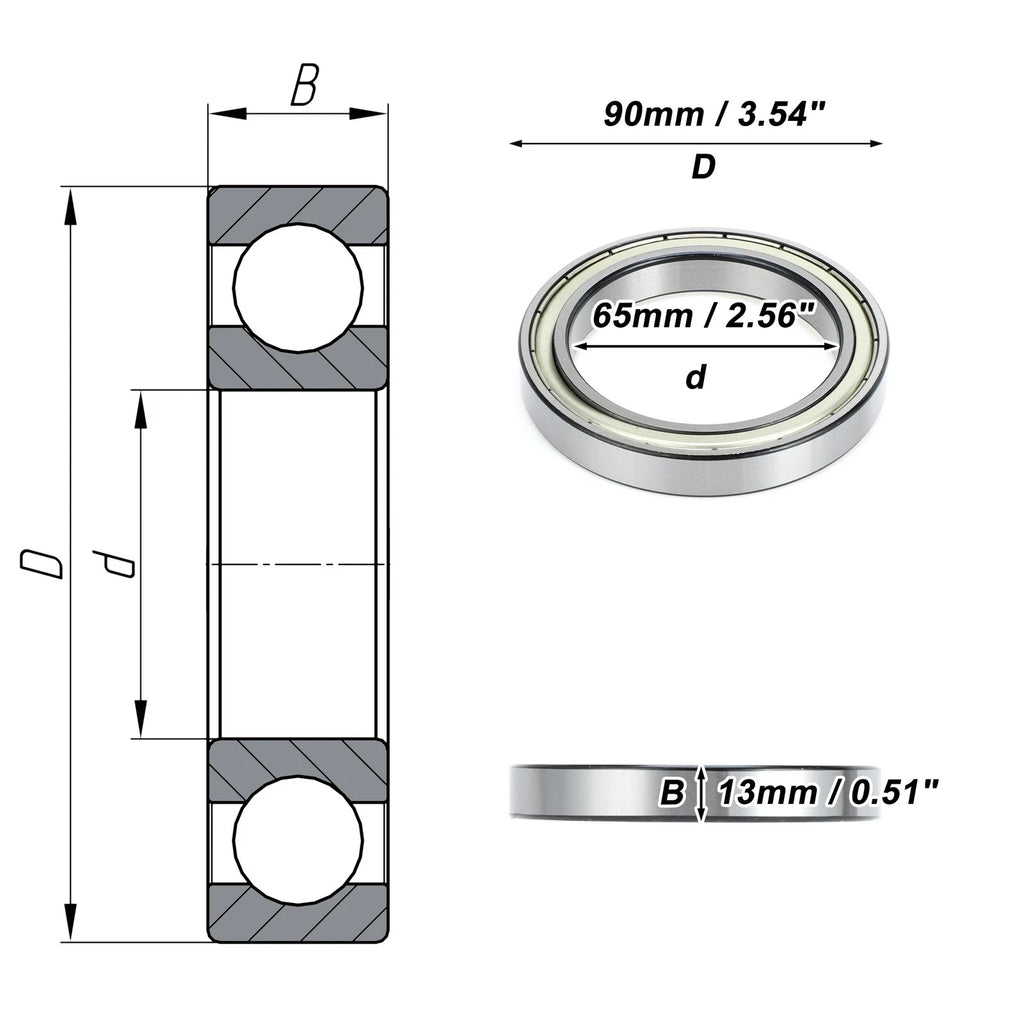 Deep Groove Ball Bearing 6913ZZ for Scooter Skateboard Wheel (65x90x13mm)