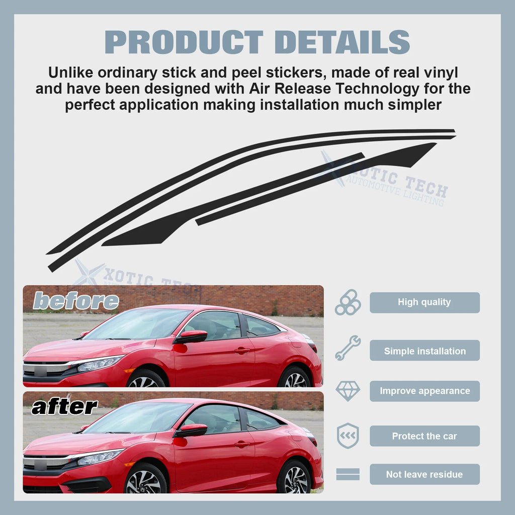 Matte Black KK Vinyl Side Window Stickers for Honda Civic Coupe (2016-2021)