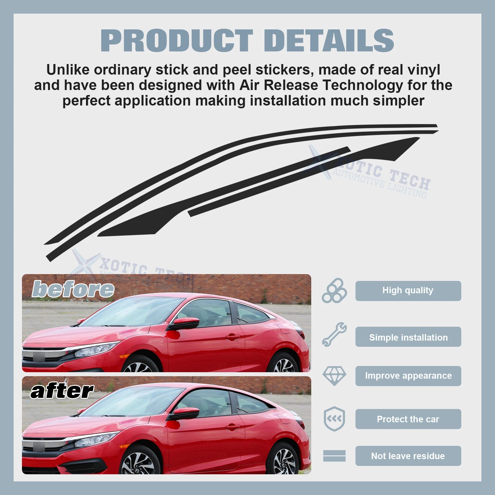 Matte Black KK Vinyl Side Window Stickers for Honda Civic Coupe (2016-2021)