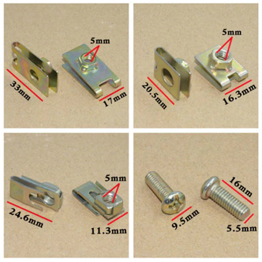 100 x Mixed Metal U Clips for Fender Body Door Panel Trim Fasteners - AU Ship