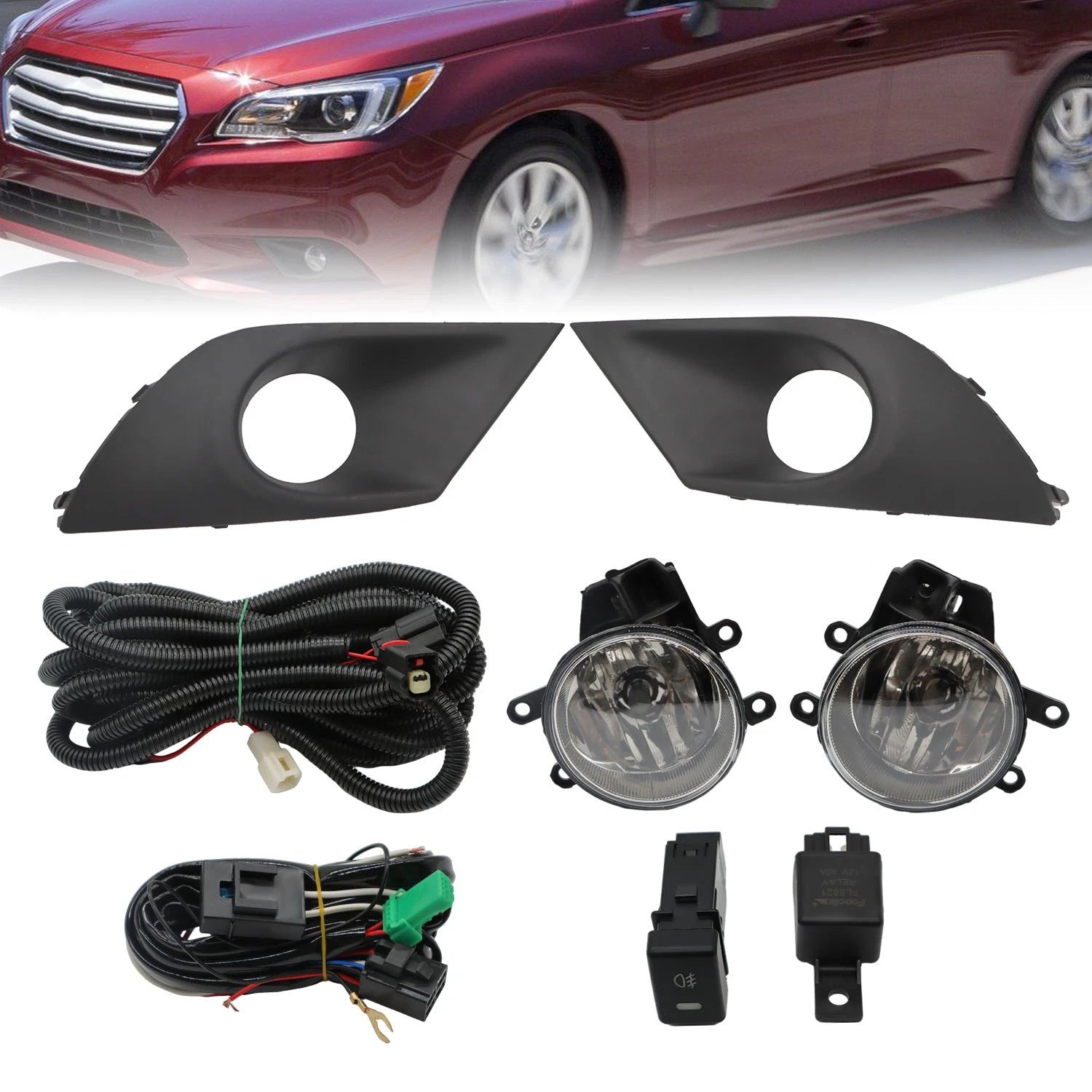 Clear Lens Fog Lights Pair for Subaru Legacy (2015–2017) + Wiring + Switch