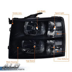 Smoke Lens Black Housing Headlights for Chevy Silverado 1500/2500/3500 (2007–2013)
