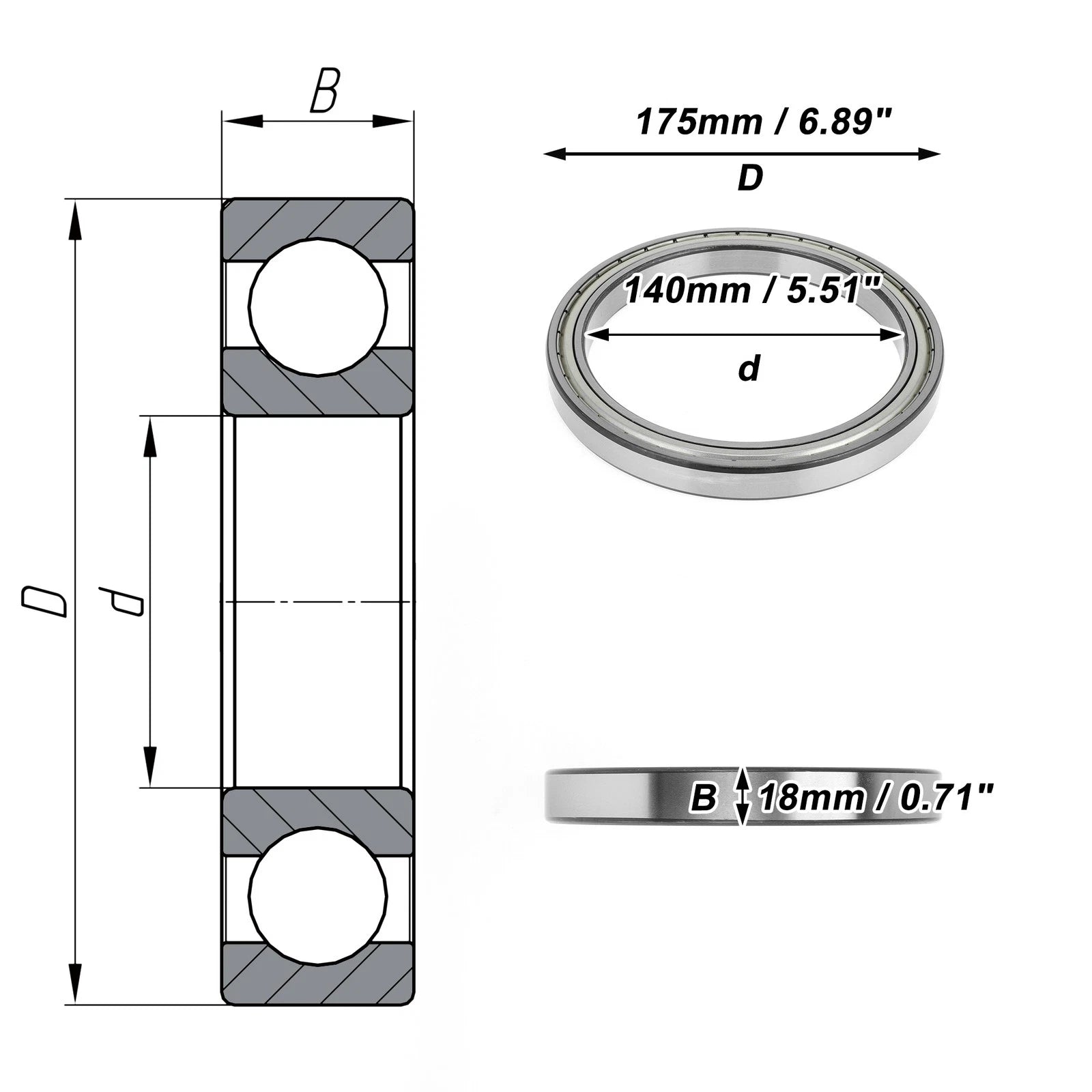 Deep Groove Ball Bearing P5 140x175x18mm for Scooter Skateboard (1 Pc)