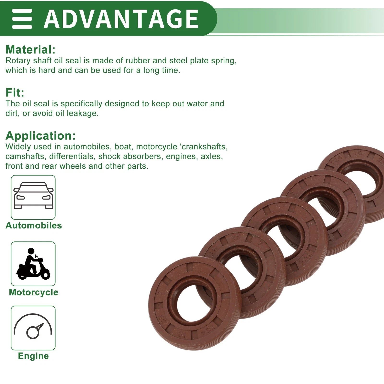 Set of 5 Oil Seals FKM Rubber 16x35x7mm for High Pressure