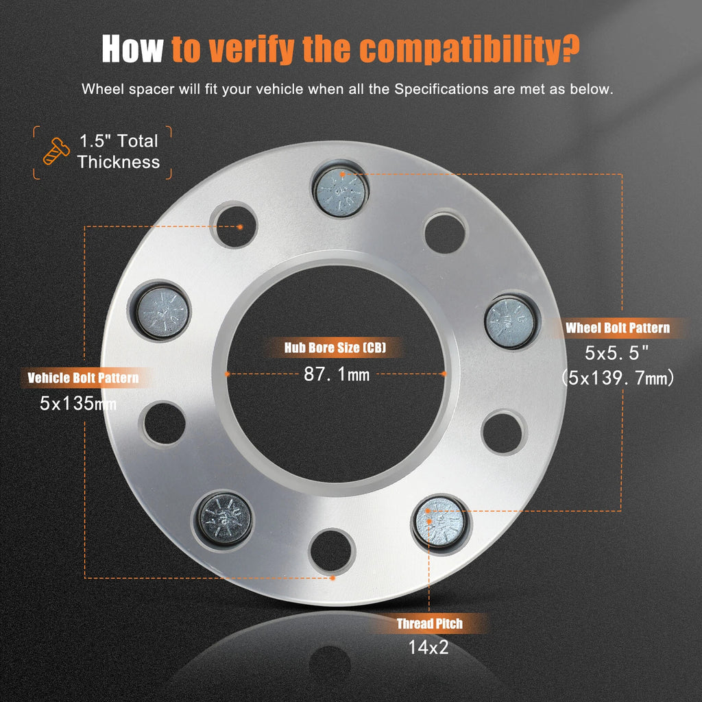 4X 1.5" Wheel Adapters 5x135 to 5x5.5 for Ford Expedition Lincoln (2003–2006)