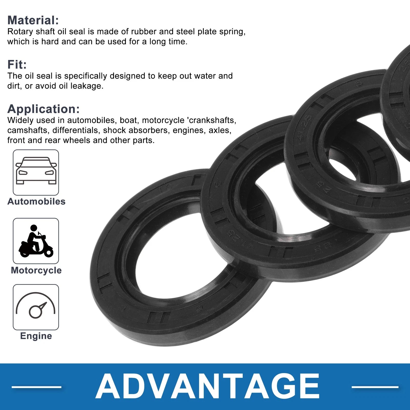Set of 5 Oil Seal Rotary Shaft Seal Nitrile Rubber 25x41.25x6mm