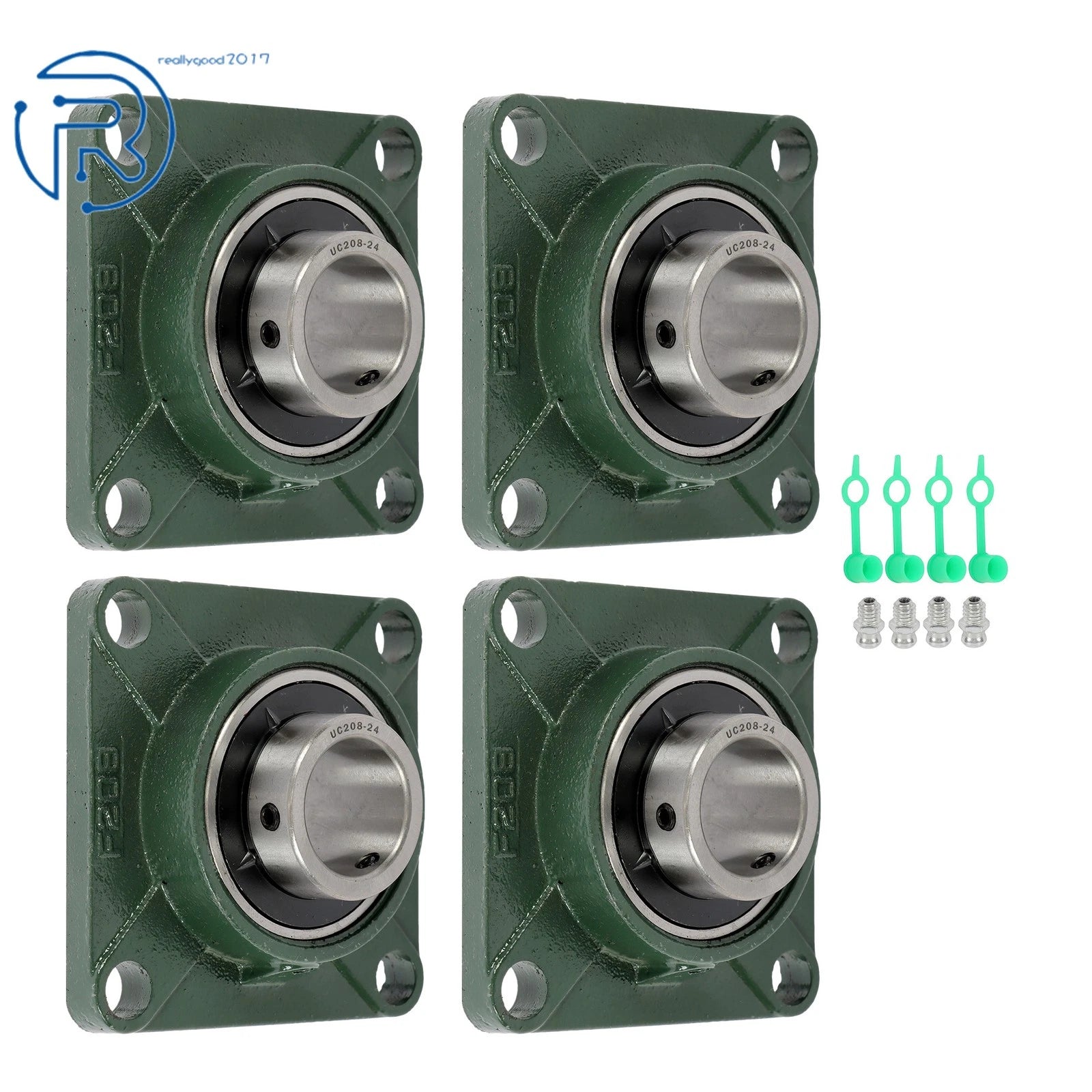 Set of 4 Pillow Block Flange Bearings for UCF208 (1-1/2" Bore)