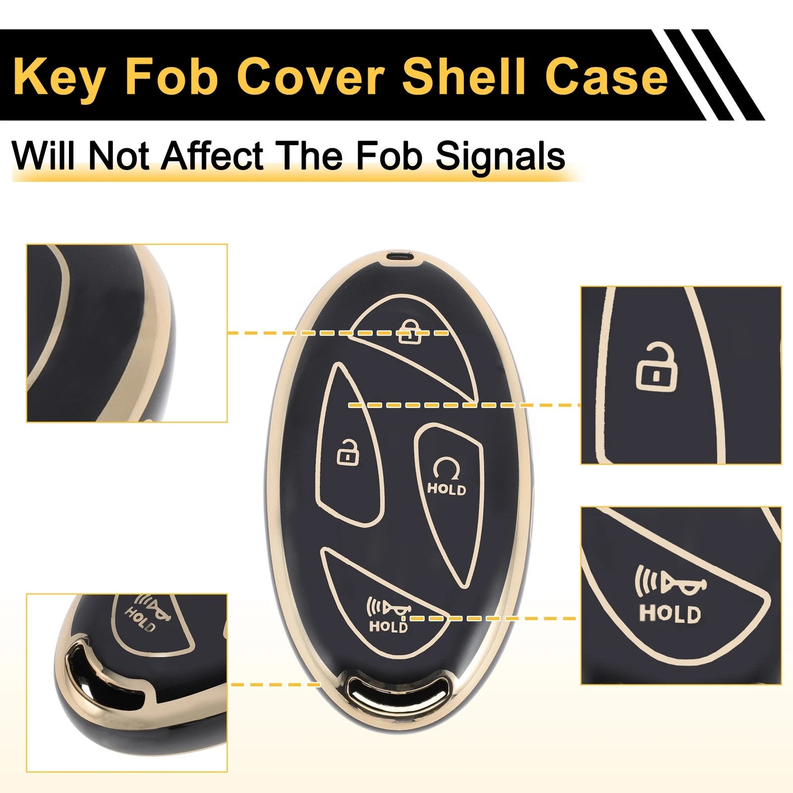 Black Gold Tone Key Case for Hyundai Tucson NX4 Kona SX2 EV Ioniq-7