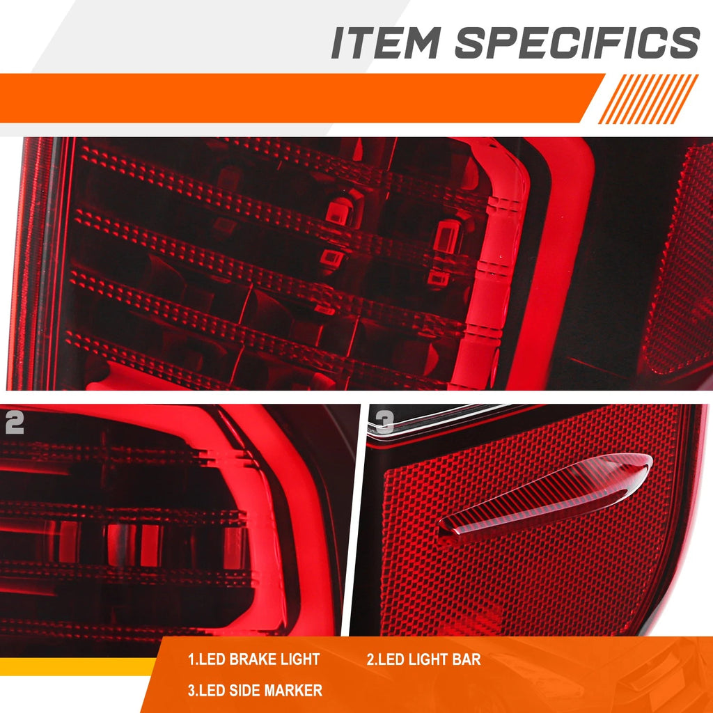 LED Tail Lights for Toyota Tundra (2014–2021) - Black Housing Red Lens Pair