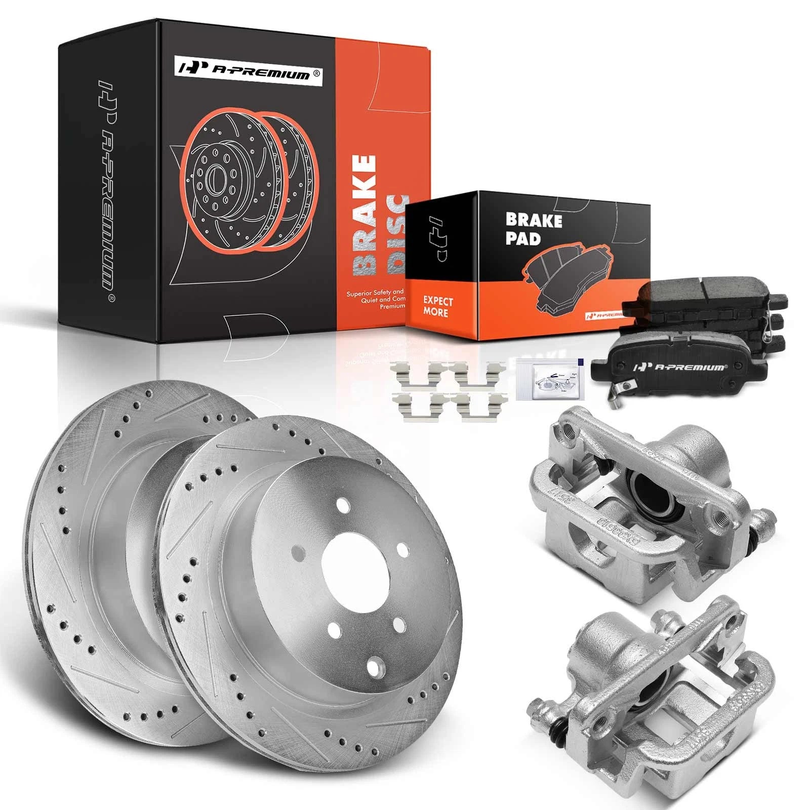 Set of 8 Rear Drilled Brake Rotors and Pads for Nissan Murano Quest