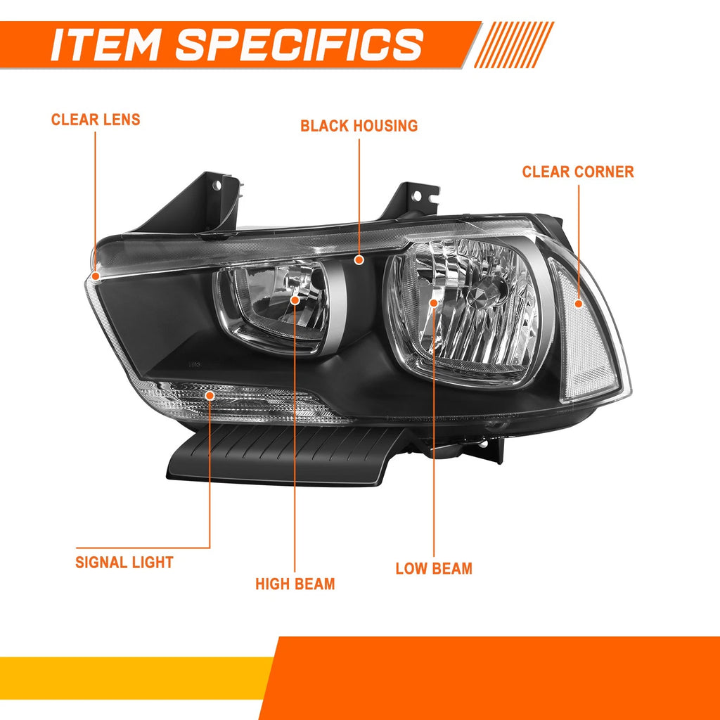 Headlight Set for Dodge Charger (2011–2014) - Black Housing, Clear Corner
