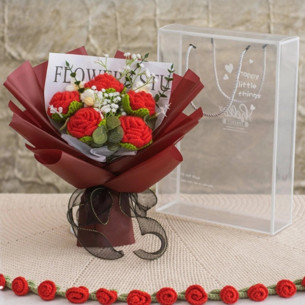 2X Handcrafted Rose Crochet Bouquet Decorative Flower Bundle