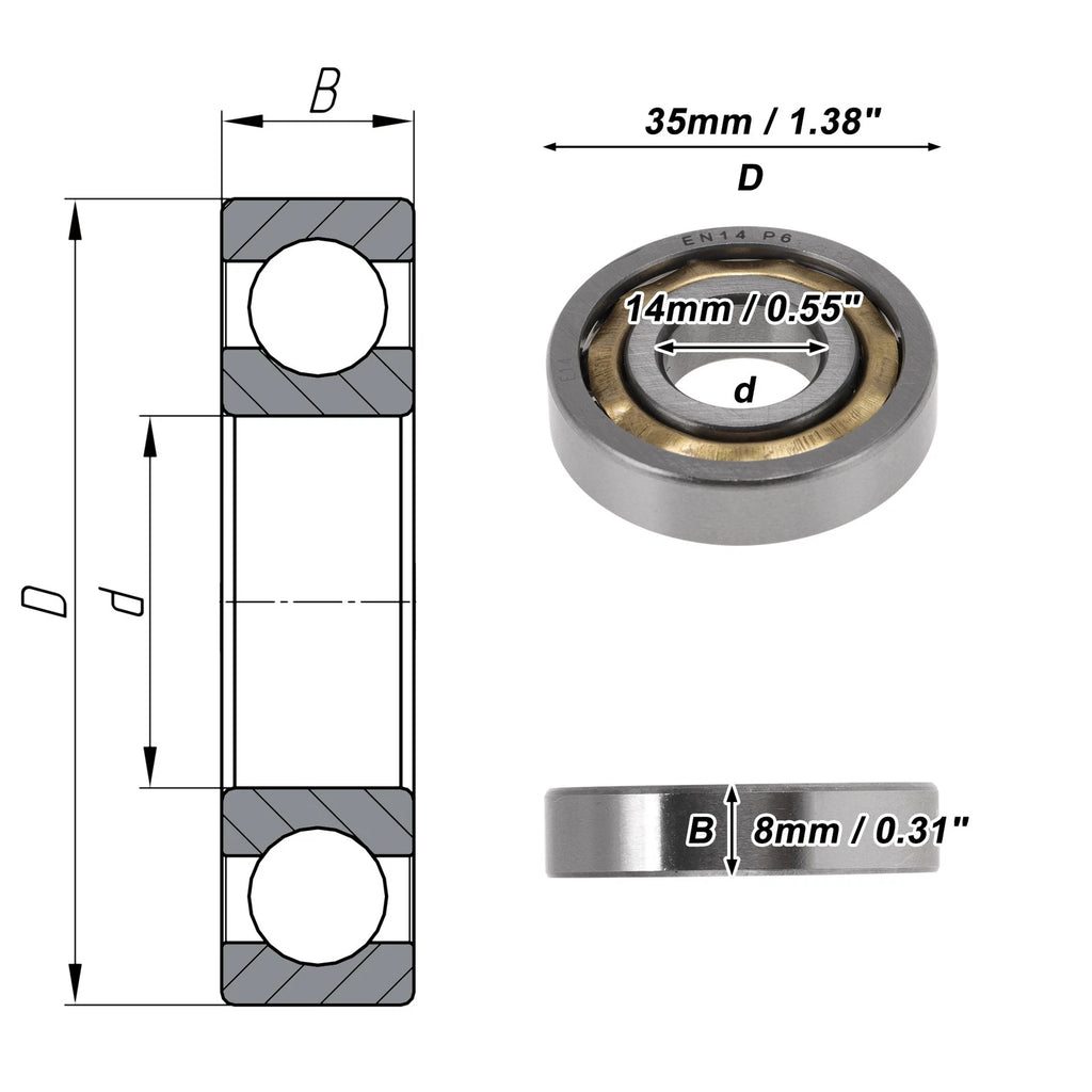 Deep Groove Ball Bearings 14x35x8mm for Scooter Skateboard (EN14)