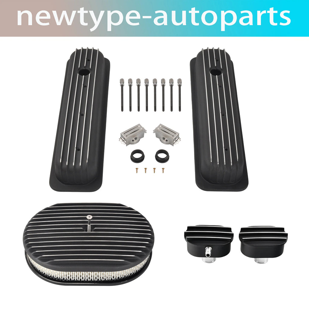 Finned Valve Covers & 12" Air Cleaner Breather Kit for SBC Chevy (1987–1997)