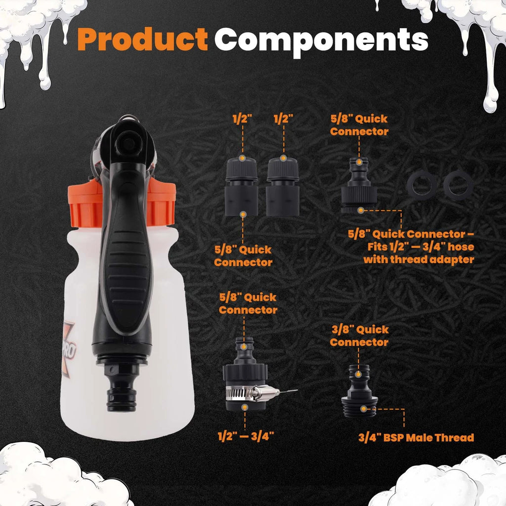 1L Foam Cannon for Garden Hose - Adjustable Soap Ratio Car Cleaning Tool