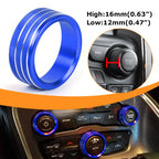3X Blue AC Radio Switch Trim Ring Knob Cover for Dodge Challenger/Charger (2015–2020)