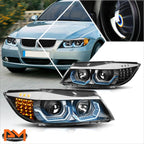 LED 3D Crystal U-Halo Projector Headlight for BMW E90 3-Series (2005–2008)