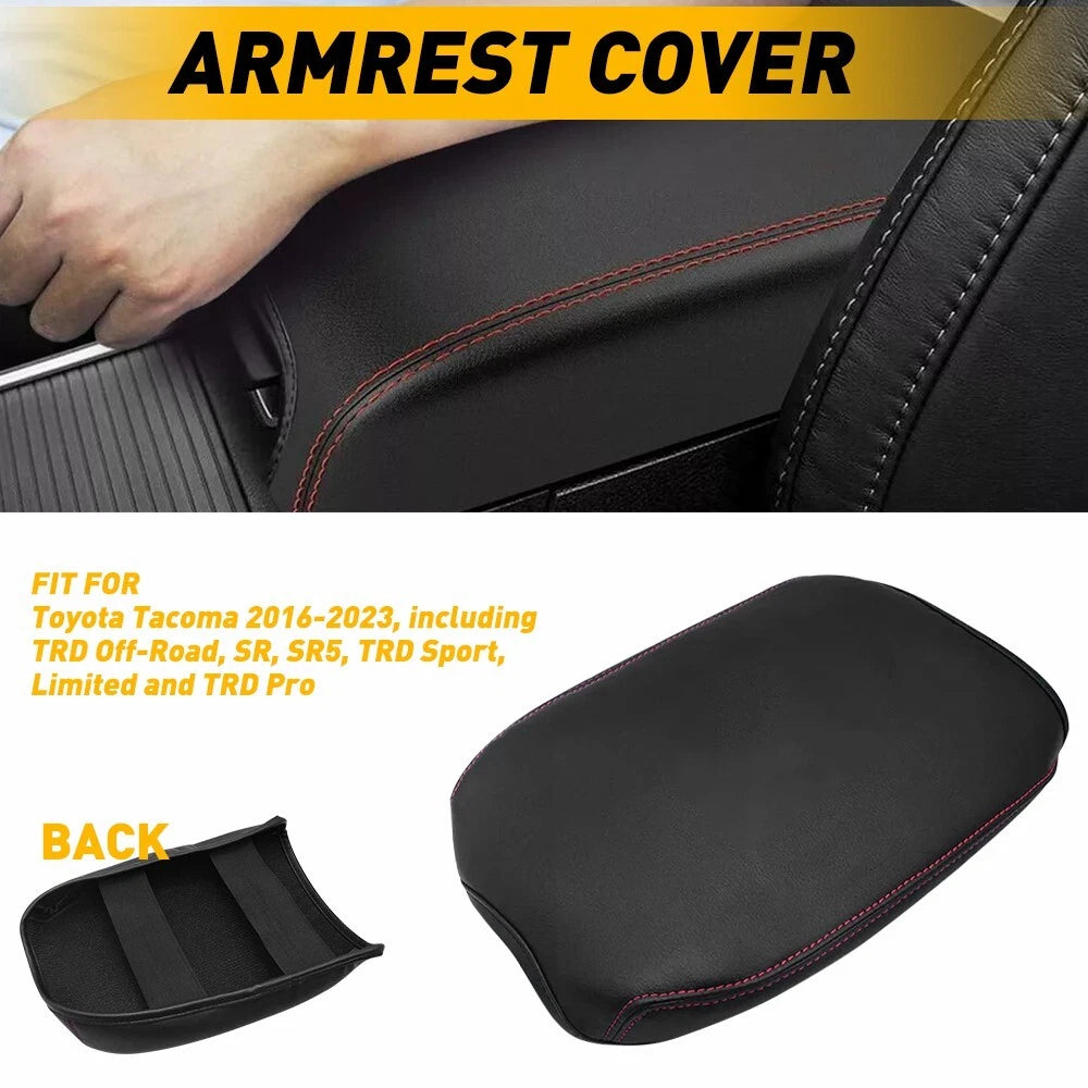 Center Console Armrest Cover for Toyota Tacoma (2016–2023) - Off-Road Red Stitch