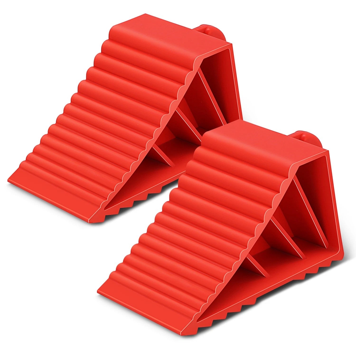 Set of 2 Red Stackable Wheel Chocks with Handle 8000lbs Capacity