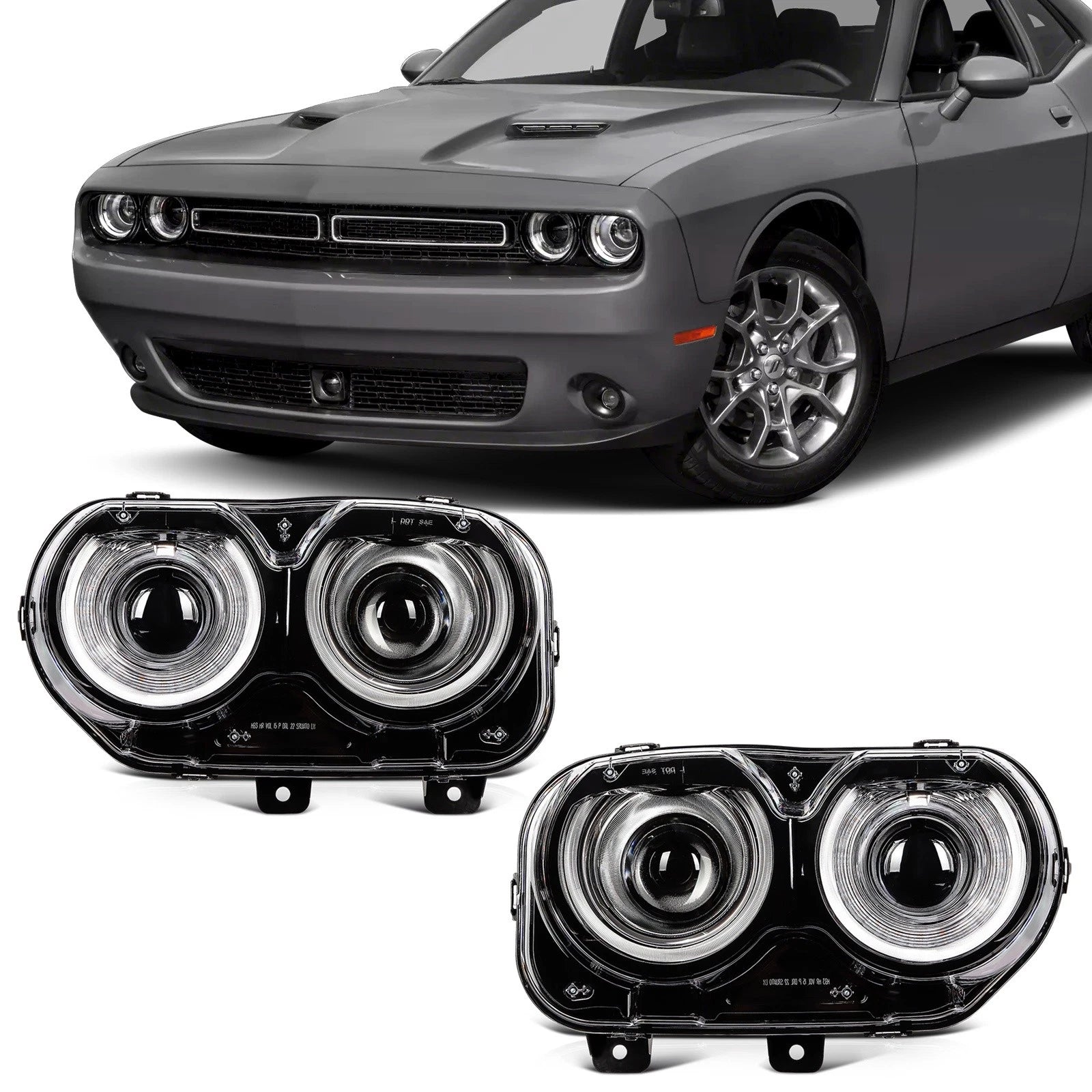 Headlight Assembly Set of 2 for Dodge Challenger (2015–2022) w/LED DRL Projector