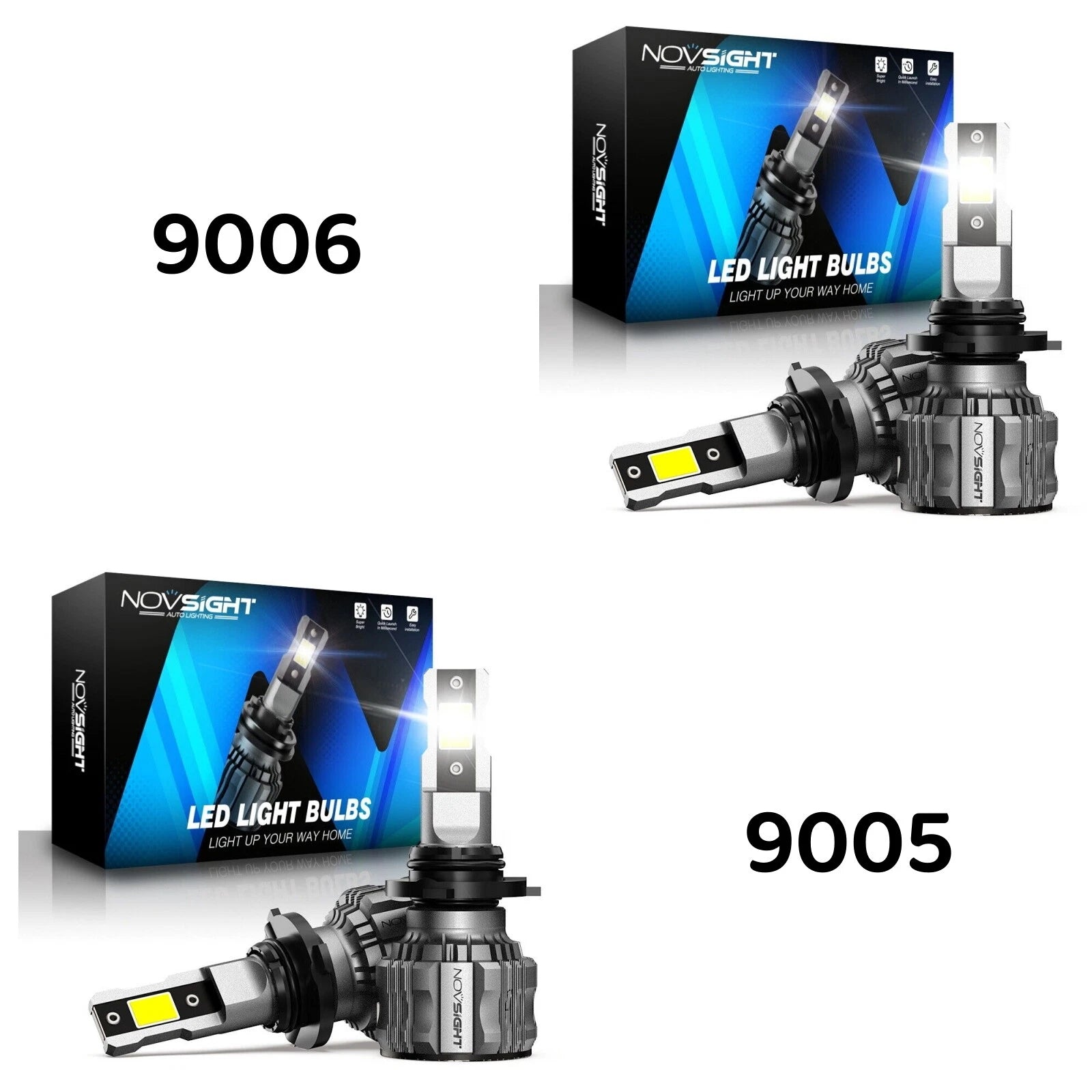 4X 9005 + 9006 LED Headlight Bulbs for 6500K White