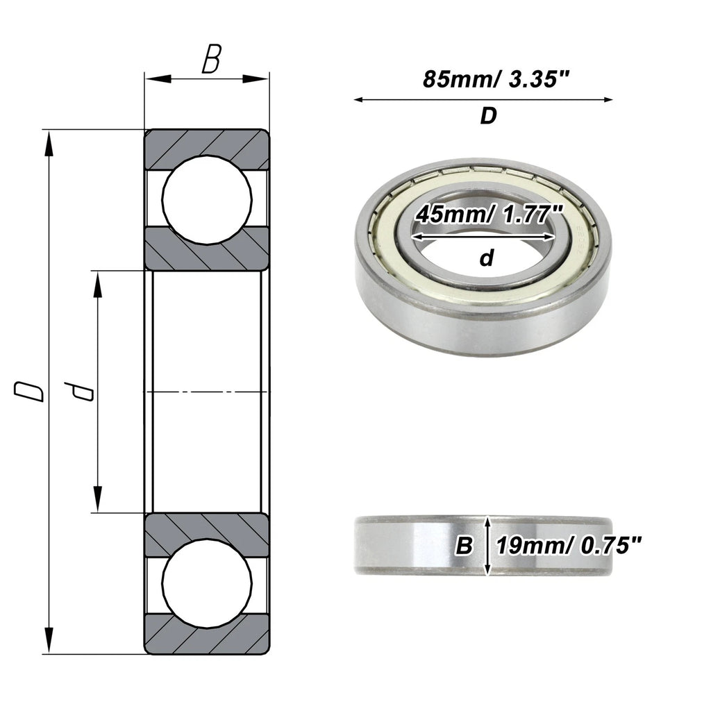 6209ZZ Deep Groove Ball Bearing for Scooter Skateboard Wheel (1 Pc)