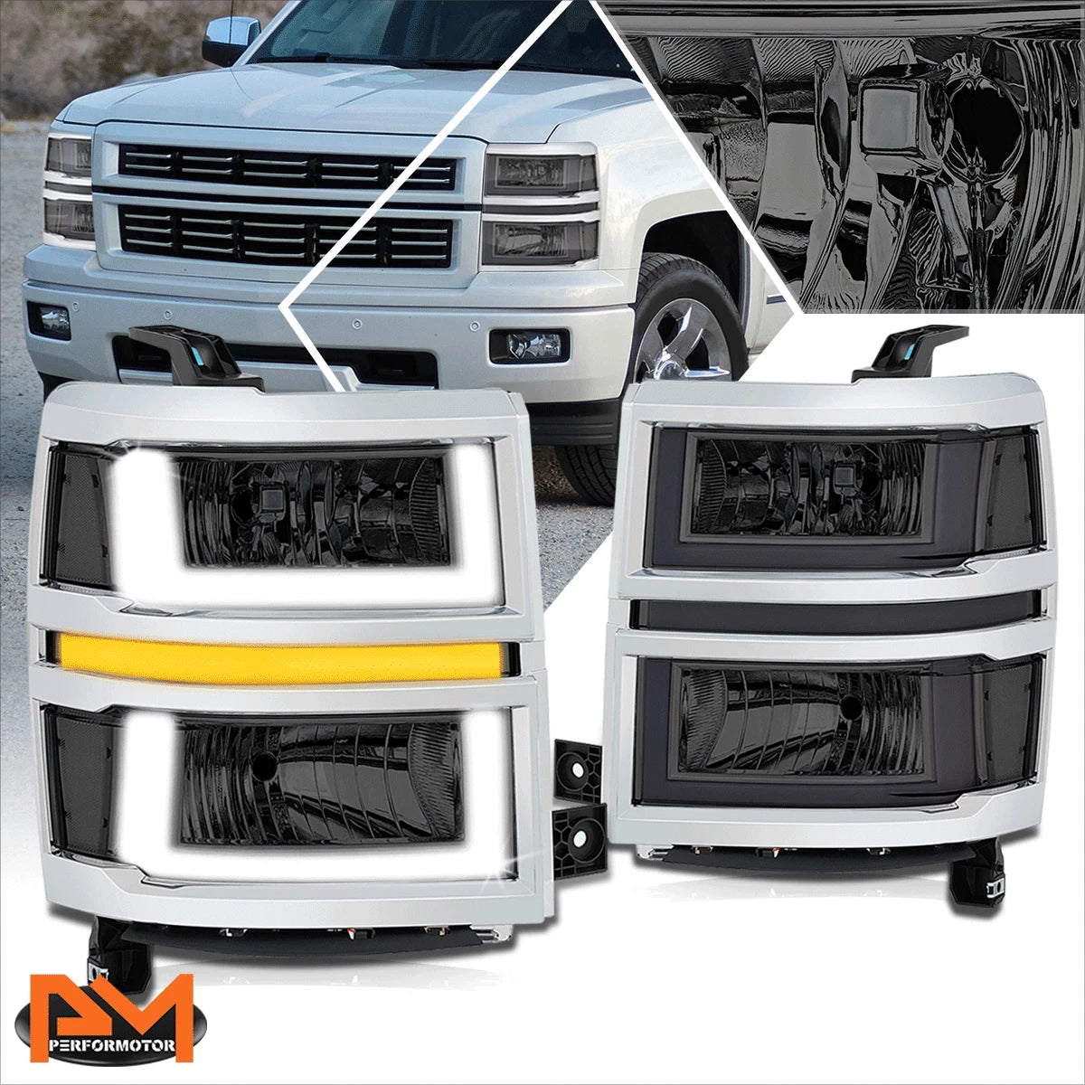 U-Shape LED DRL Sequential Turn Headlights for Silverado 1500 (2014–2015)
