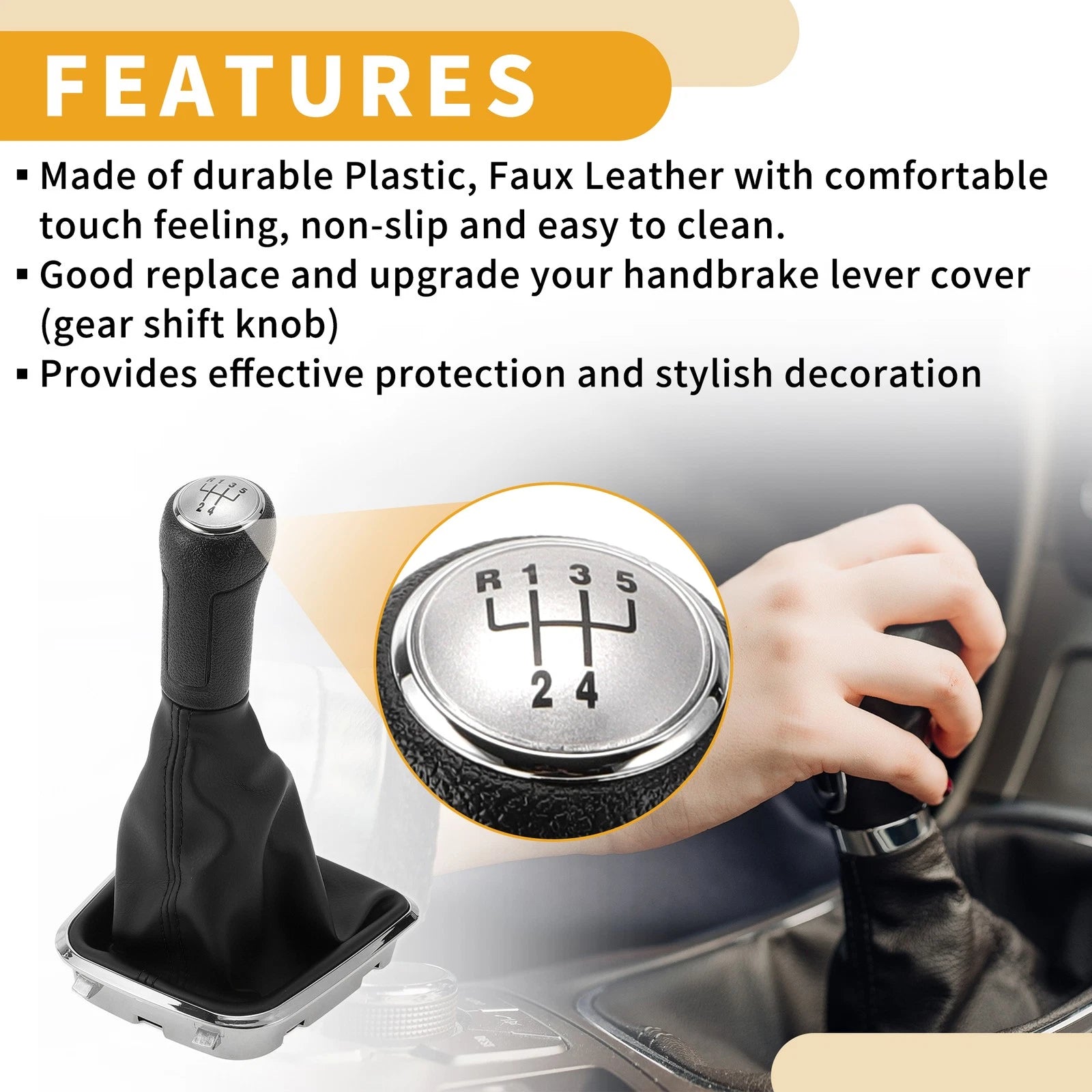 5 Speed Gear Shift Knob with Cover for Volkswagen Polo (2014–2017) Faux Leather