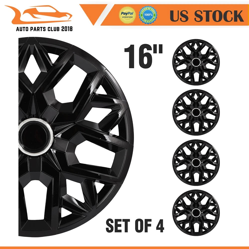 Set of 4 16 Inch Black Snap On Wheel Covers for R16 Tire & Rim