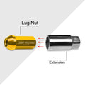 Set of 20 M12X1.25 Gold JDM Closed End Cone Hex Wheel Lug Nuts + Extension 25mmx50mm