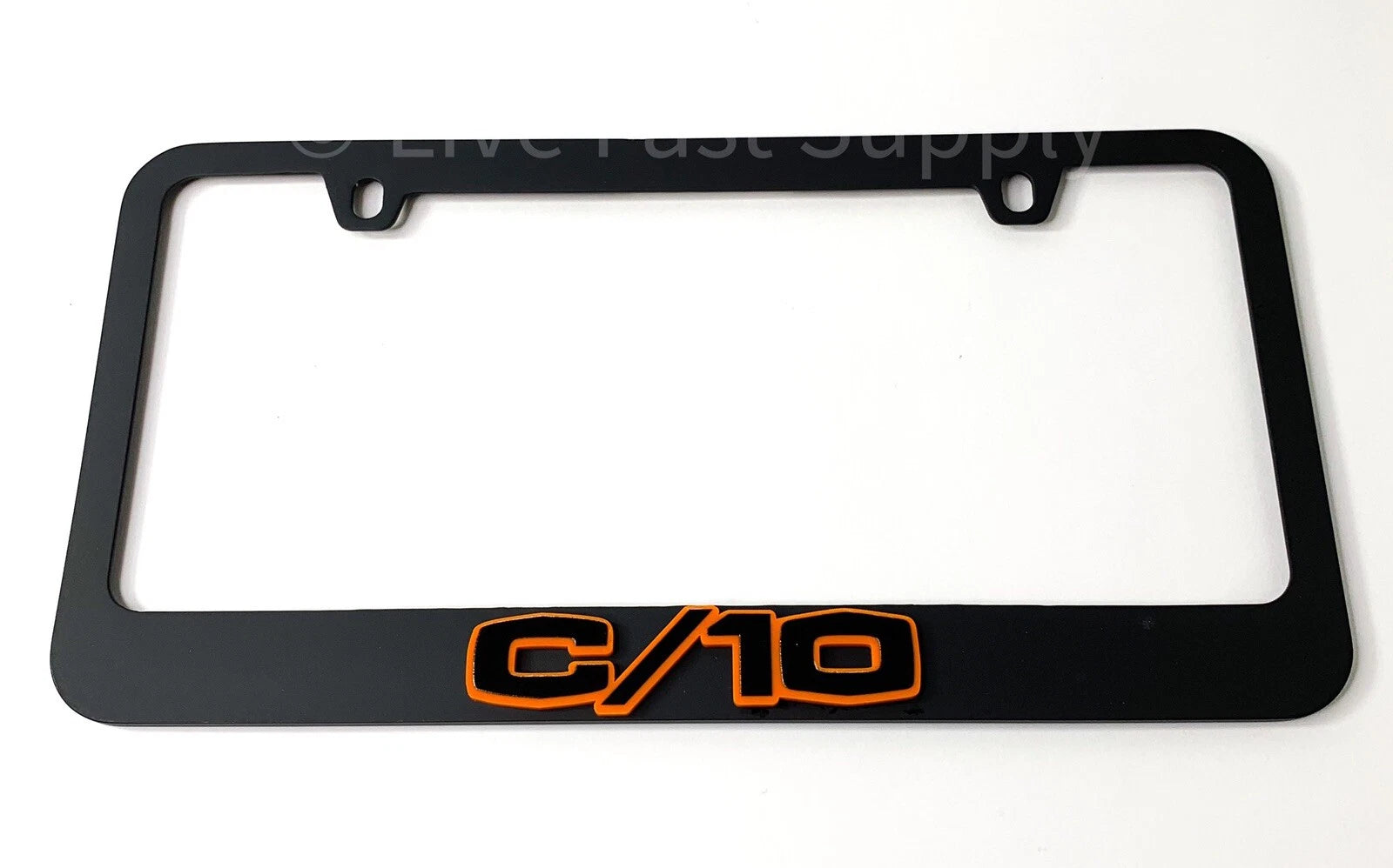 Matte Black License Plate Frame w Orange Outline Script for Chevy C10 (1960–1972)
