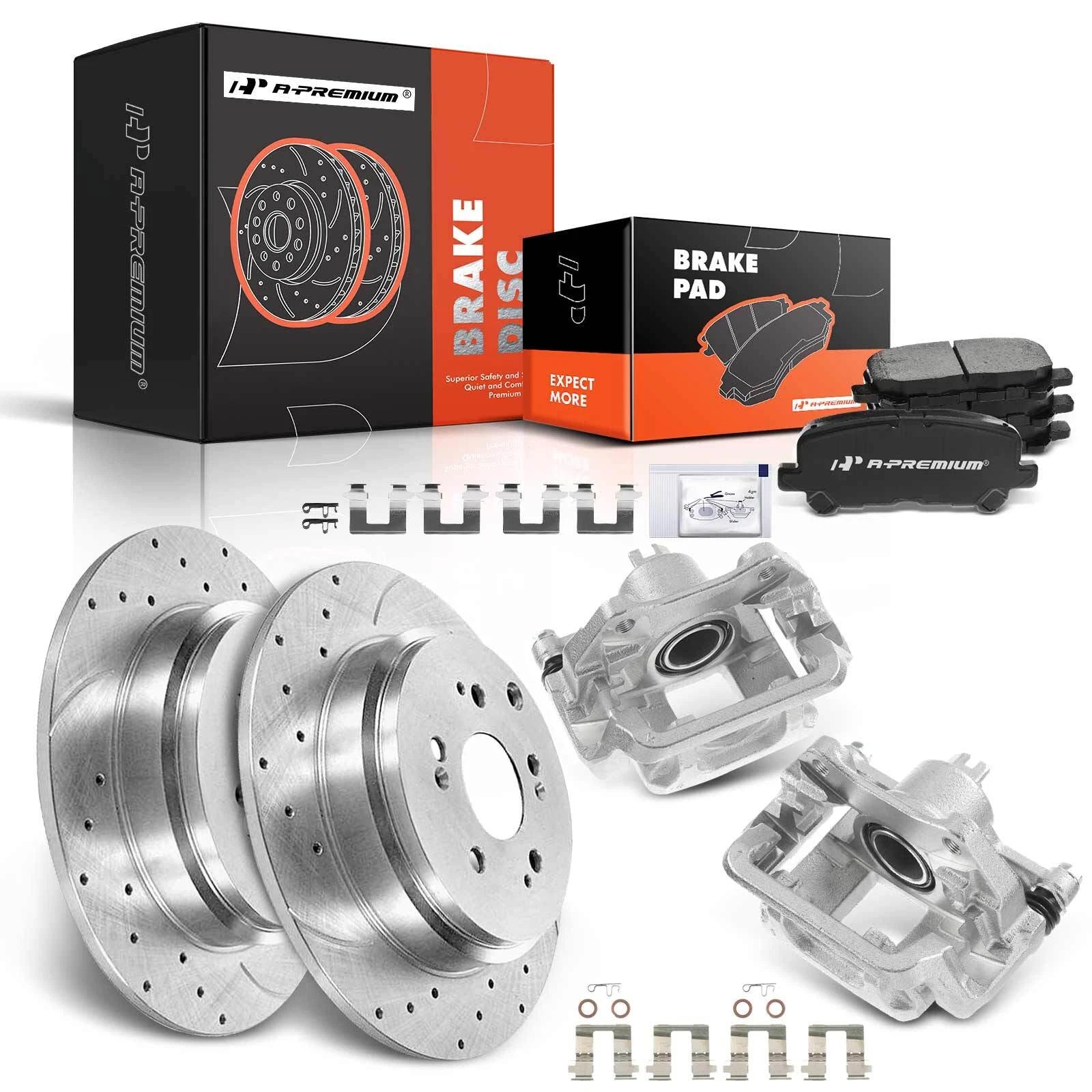 Set of 8 Rear Drilled Brake Rotors and Pads for Honda Odyssey (2011–2017)