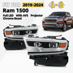 Set of 2 Full LED Projector Headlights for Ram 1500 (2019–2024) AFS Chrome