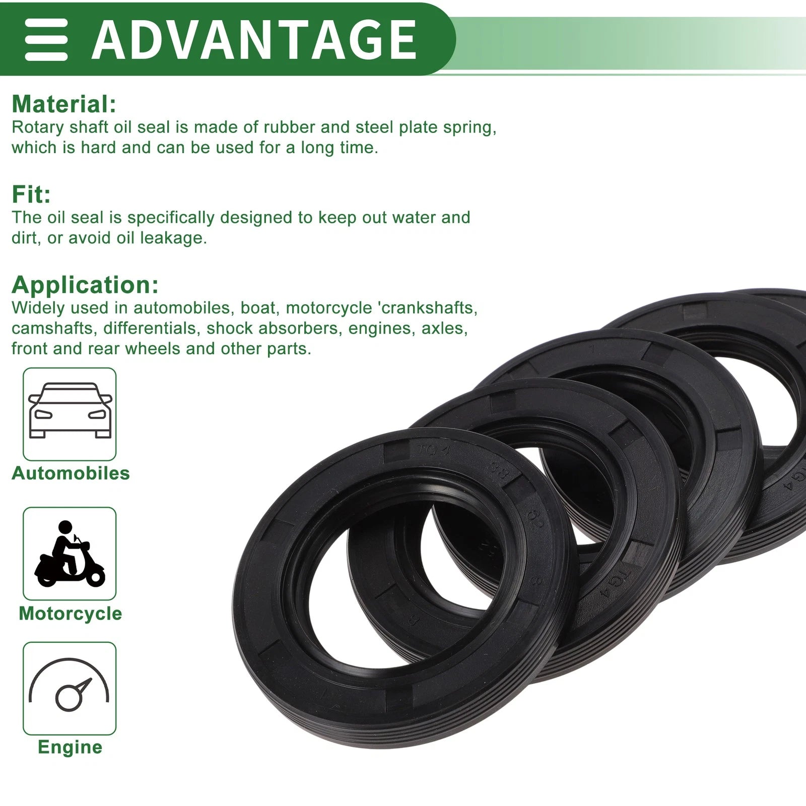 Set of 5 Oil Seals NBR Rubber 38x62x8mm for Automotive Applications