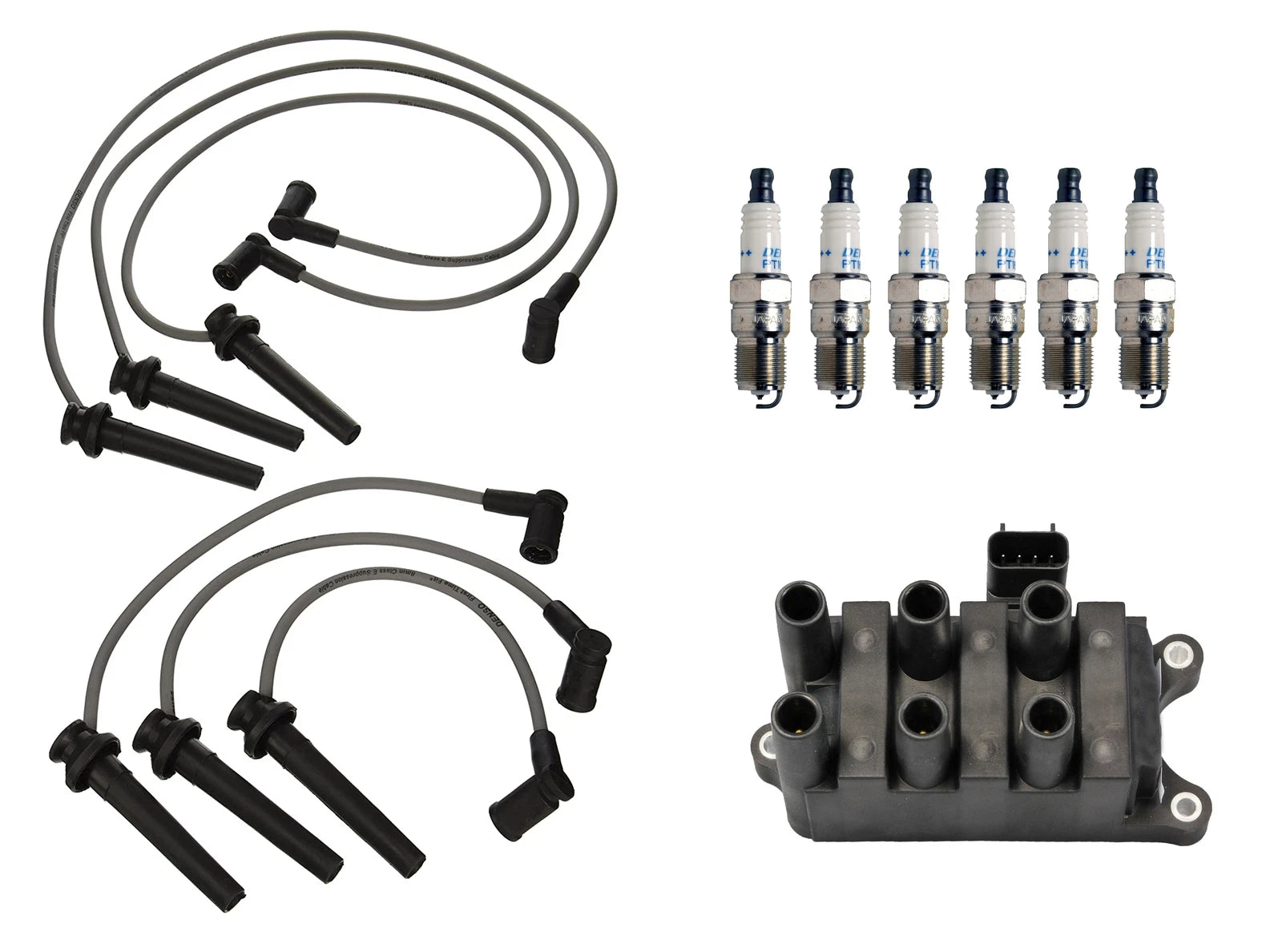 Set of 6 Denso Ignition Coil Wire & Double Platinum Spark Plugs for Mazda Mercury