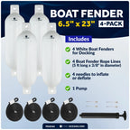 Set of 4 Boat Dock Fenders 6.5x23 White Ribbed Marine Bumpers