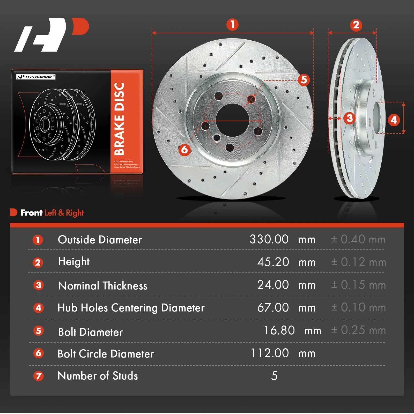 Front Drilled Brake Rotors for BMW X1 (2016–2022) X2 (2018–2021) Mini