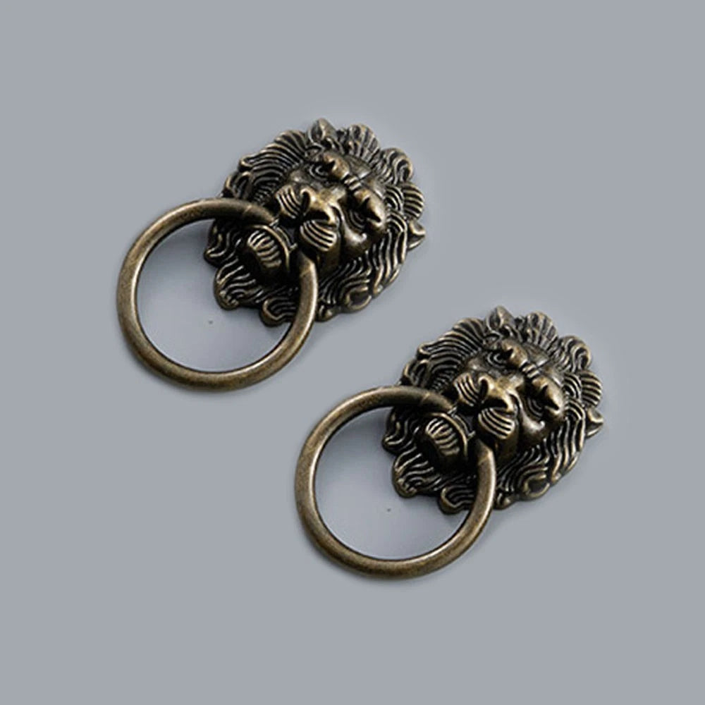 2X Antique Bronze Lion Head Door Pull Handle for Cabinet Drawer