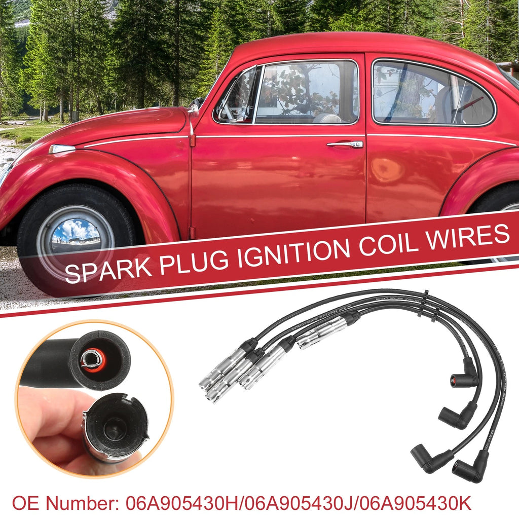 Set of 4 Spark Plug Wire Ignition Coil Cables No. 06A905430H for VW Beetle Golf 