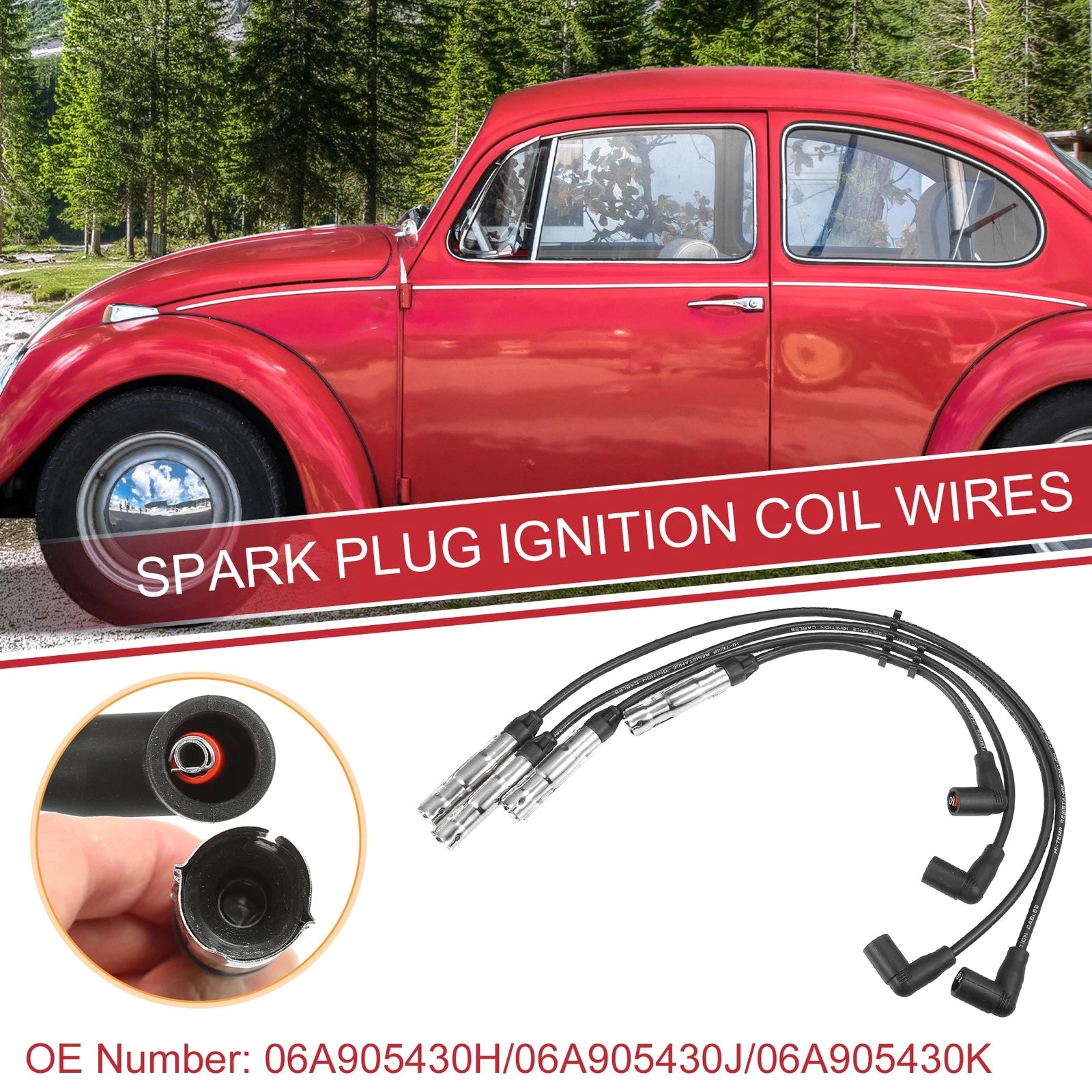 Set of 4 Spark Plug Wire Ignition Coil Cables No. 06A905430H for VW Beetle Golf 