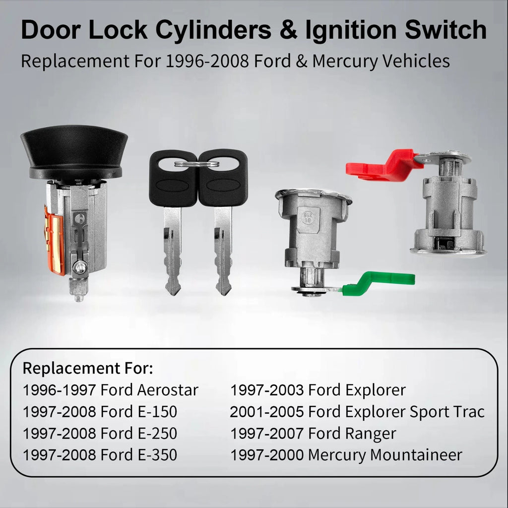 Door Lock Cylinders & Ignition Switch Set for Ford E150/250/350 (1996-2008)