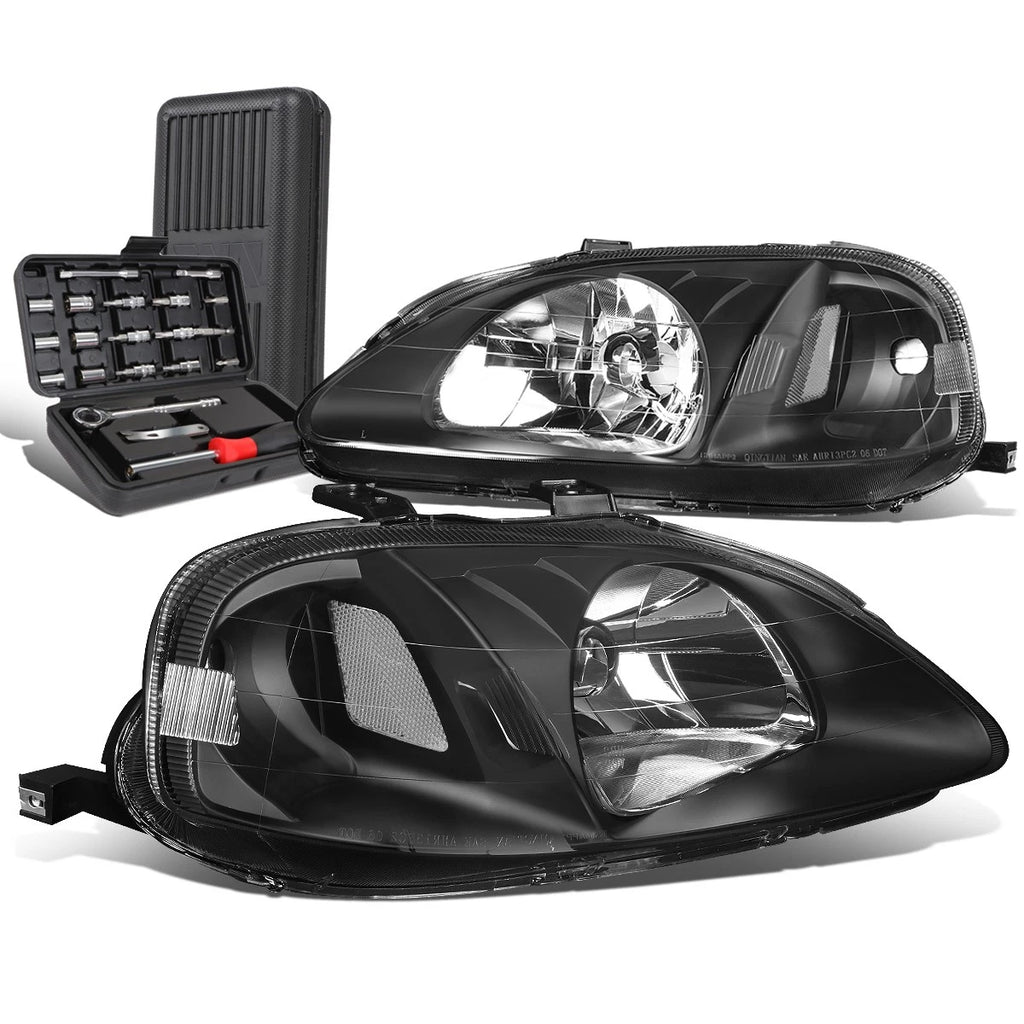 Pair of Black/Clear Signal Headlights for Honda Civic (1999–2000)